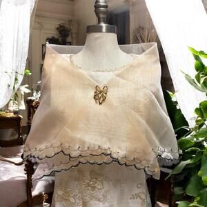 Embroidered Filipiniana Alampay Beige Black Embroidered Florals Shawl One Size